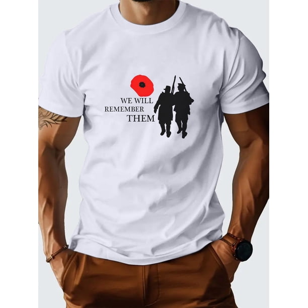 Camiseta informal de cuello redondo para hombre con estampado "We Will Remember Them", 100 % algodón, manga corta, tejido de punto veraniego, corte regular, 150 g/m² - Camiseta de salida, camisetas de