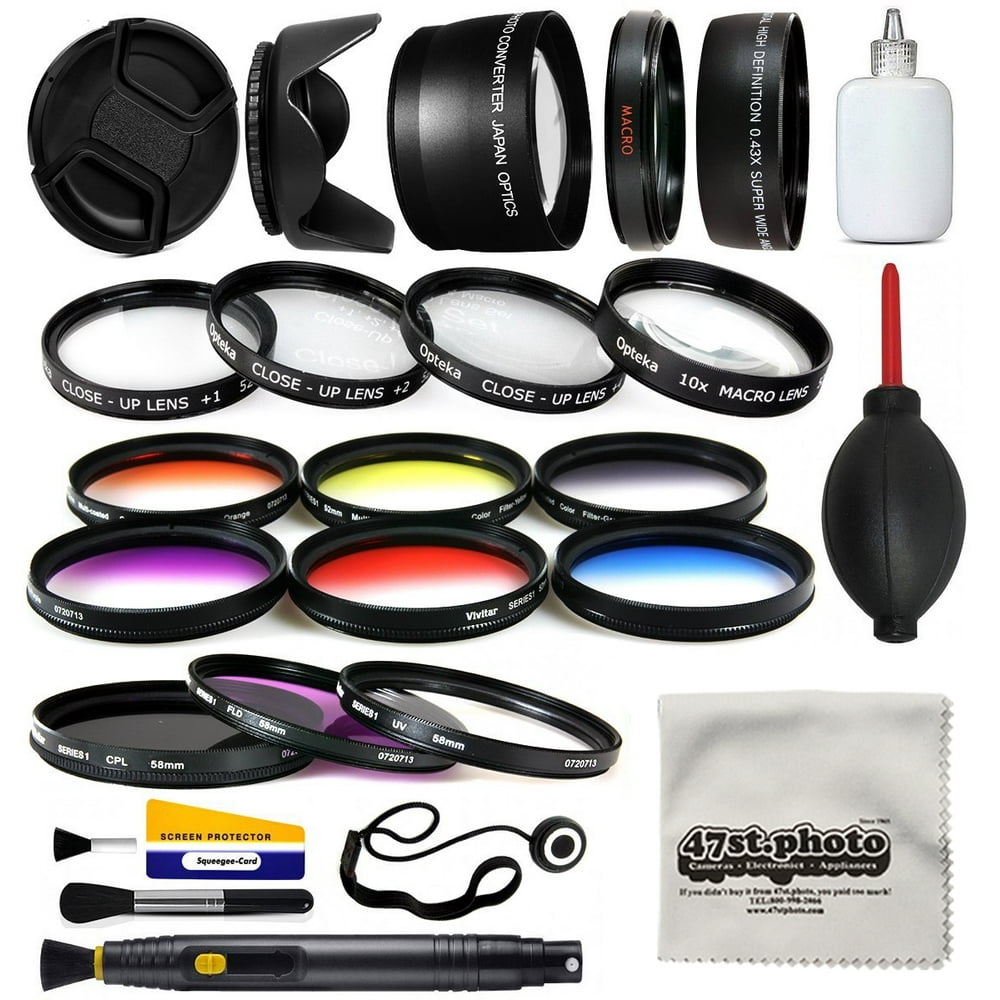 58mm Professional Lens +Filter Kit for DSLR Cameras featuring HD 0.43x