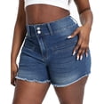 thumbnail image 3 of Gocolloa Women Plus Size Jean Shorts Stretchy 3.5" Sexy Trendy Patch Pocket High Waisted Denim Shorts Royal Blue 14W, 3 of 5