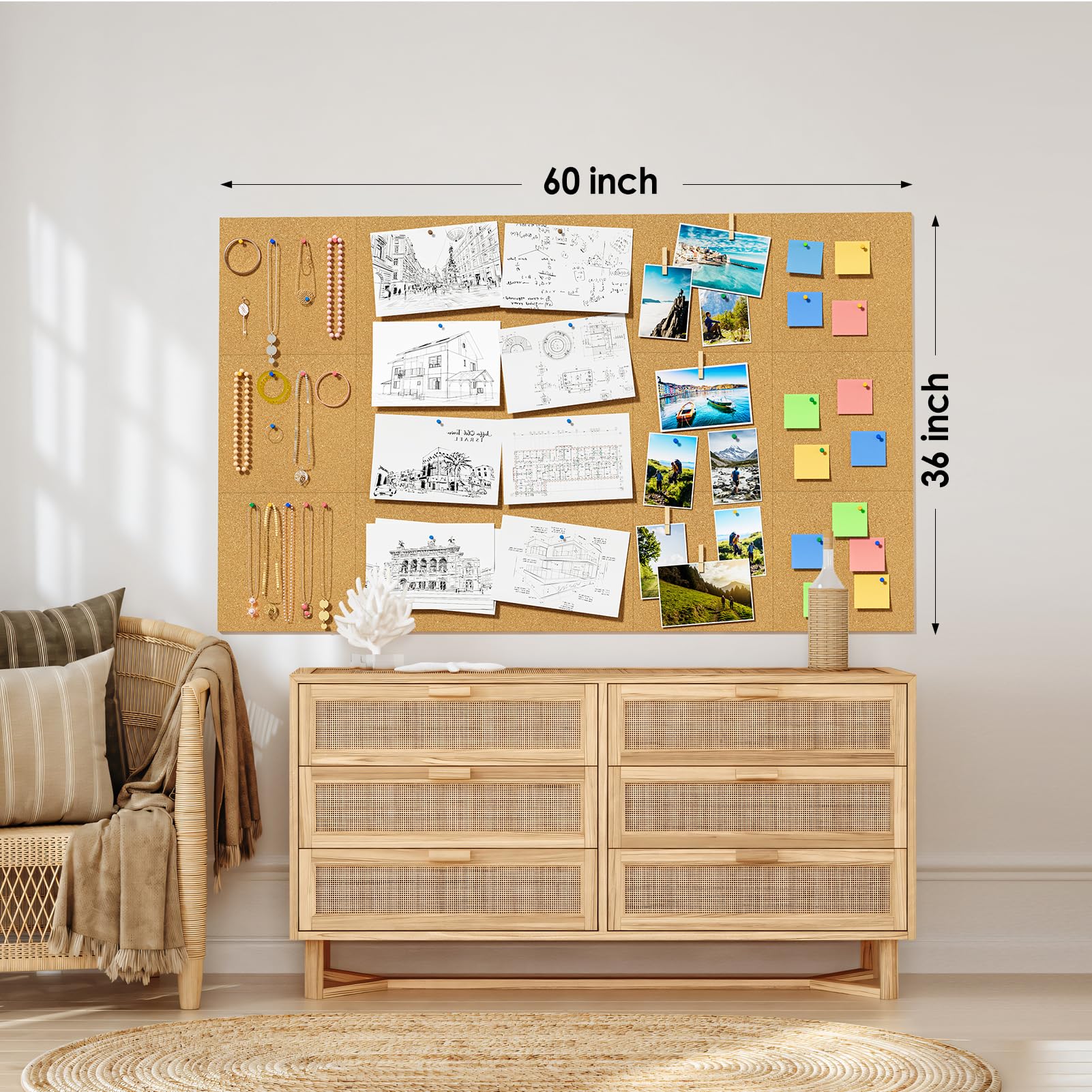 MaxGear Large Cork Board for Wall, 15-Pack 12" x 12" Cork Board Tiles with Push Pins & Adhesive, 60" x 36" Wall Bulletin Board for Office, Home