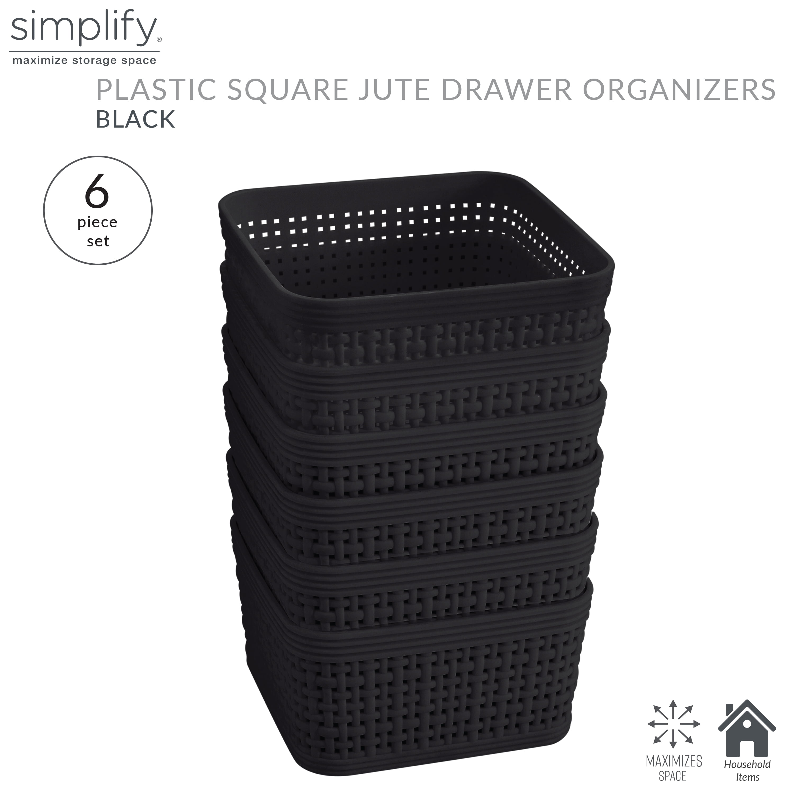 Yesland 6 Pack Plastic Storage Basket, Black Basket Organizer Bin with  Handles for Home Office Closet, 6 x 12 x 5 Inches