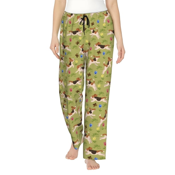 Fotbe Running Beagle Pantalones de Pijama para Mujer, Pantalones de Dormir, Pantalones Pj con Cordón y Bolsillos-Medium