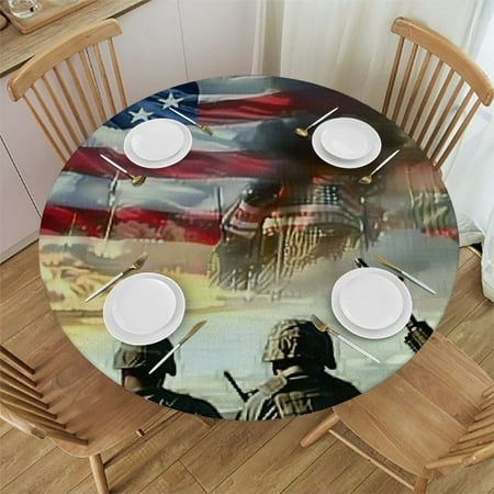 

Autua American Flag Round Tablecloth Stain Resistant Washable Indoor Outdoor Kitchen Dining Wedding Parties 100% Polyester Fiber 42 -46