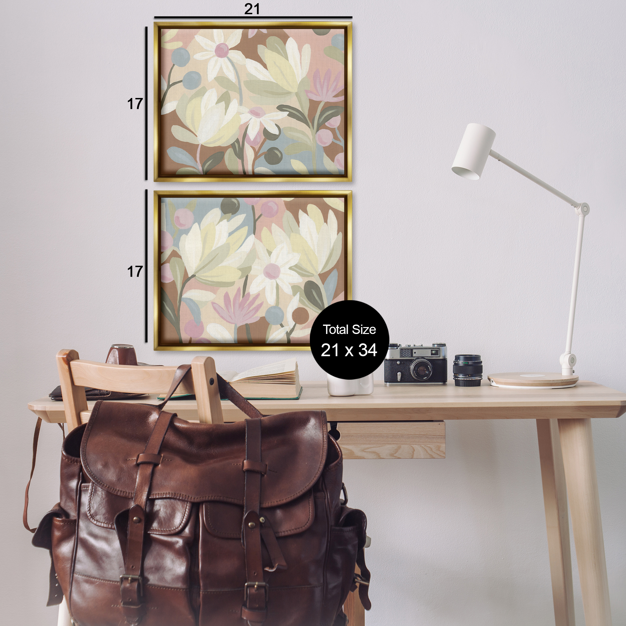 Stupell Industries Charming Muted Foliage Plants & Flowers Painting Gold Floater Framed Canvas Art Print Wall Art, 21 x 17, Set of 2
