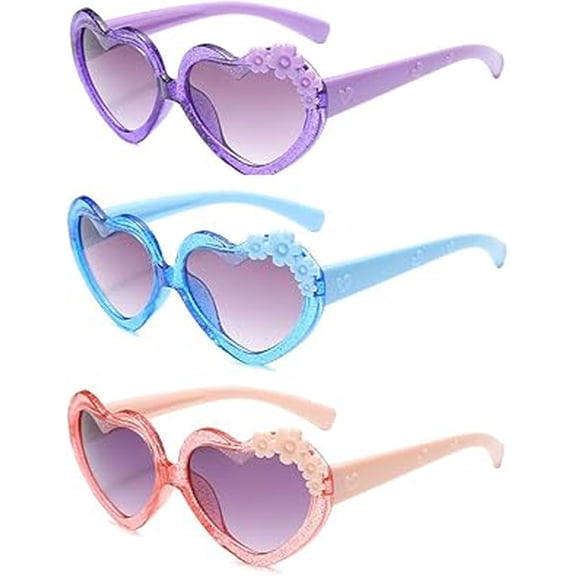 Girl Heart Flower Sunglasses,Heart Shaped Cute Glasses UV 400 Protection Outdoor Girl Boy Gifts Eyewear Sunglasses(3Pcs)