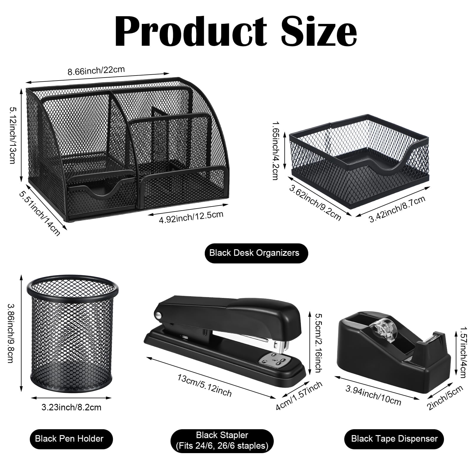 Black Desk Organizer And Accessories  Asccessories Office Supply Kit Include Mesh Desktop Stapler 1000 Staples Tape Dispenser Pen Holder Staple Remover Clips Ruler