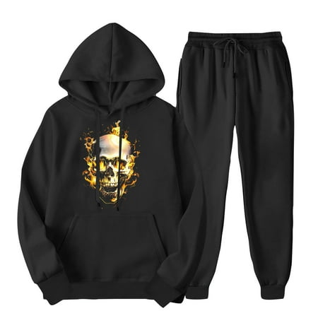 LMKIHUSA Womens Sweat Pants and Hoodie Set Womens Sweatsuit Sets Halloween Print Fall Outfits 2 Piece Drawstring Tracksuits Long Sleeve Hoodie Sweatshirt Sweatpants Lounge Set with Pocket Black S