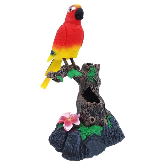 Adorno de decoración de escritorio controlado por voz con batería de pájaros eléctricos de grabación rojo Zulema Pájaro cantando