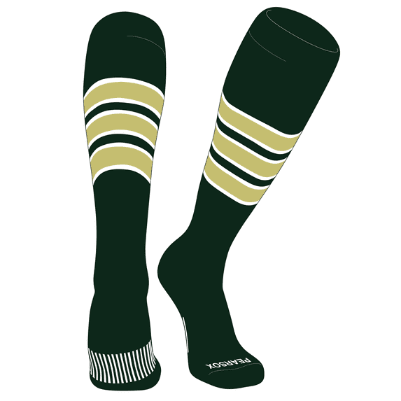 PEAR SOX Striped OTC Baseball, Softball, Football Socks (C) Forest Green, White, Vegas Gold (XL)