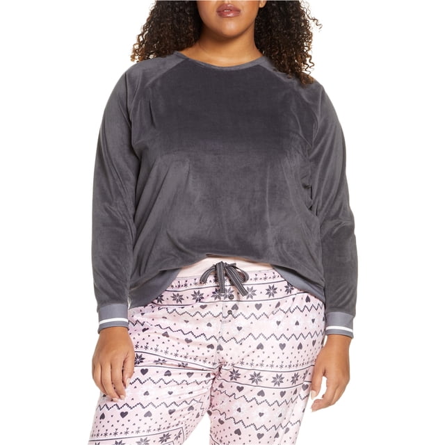 P.J. Salvage Womens Solid Pajama Sweatshirt Top, slate, Plus Size, 1X