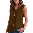 thumbnail image 2 of Taqqpue Women's Sleeveless Button Down Shirts Blouses Casual Loose V Neck Linen Tank Tops Beach Vacation Solid Color Plus Size T Shirt for Women S-XXL, 2 of 9