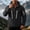 Dark Gray, variant on Men Rain Jacket Attached Hood Regular Fit Waterproof Shell Fabric Full Zip Dual Chest Zip Pockets Arm Zip Pocket Cuffs Drawstring Hem For Hiking Wear