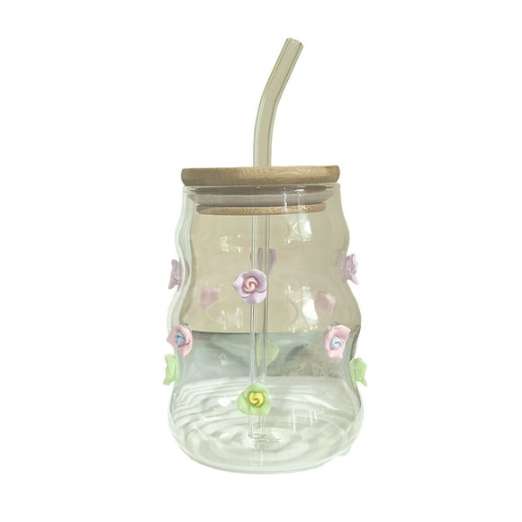 Rose Glass Cup High Value Juice Milk Tea Cup Exquisite Cup Large Capacity Water Cup With Straw Coffee Cups Ceramic Bulk Tumbler Set Teal Big for Women Valentines Day for Husband Ocean Glassware Wide