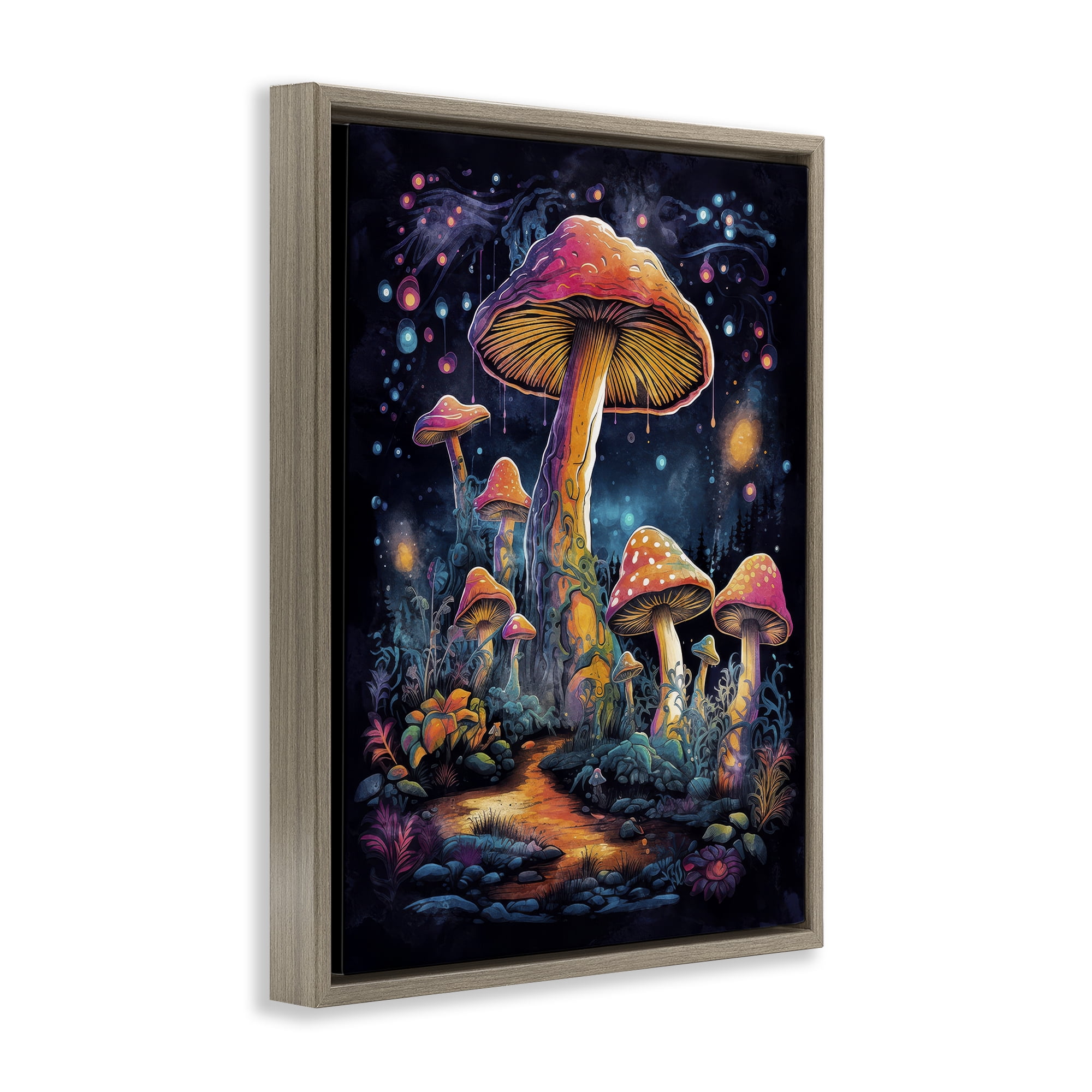 Stupell Industries Psychedelic Mushrooms Nature Landscape & Nature Painting Brown Floater Framed Canvas Art Print Wall Art, 25 x 31