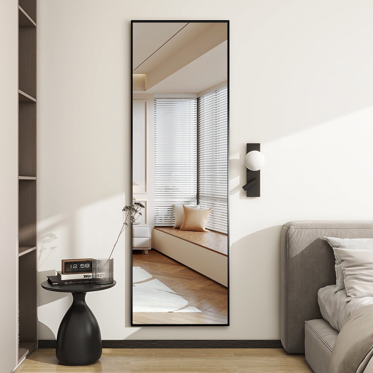 Cenovo 58" x 18.1" Full Length Mirror with Stand, Wall-Mounted Full Body Mirror,Black