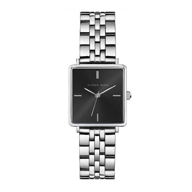 Alfred Sung Ladies Harmony Silver Black Sunray Dial Link Watch