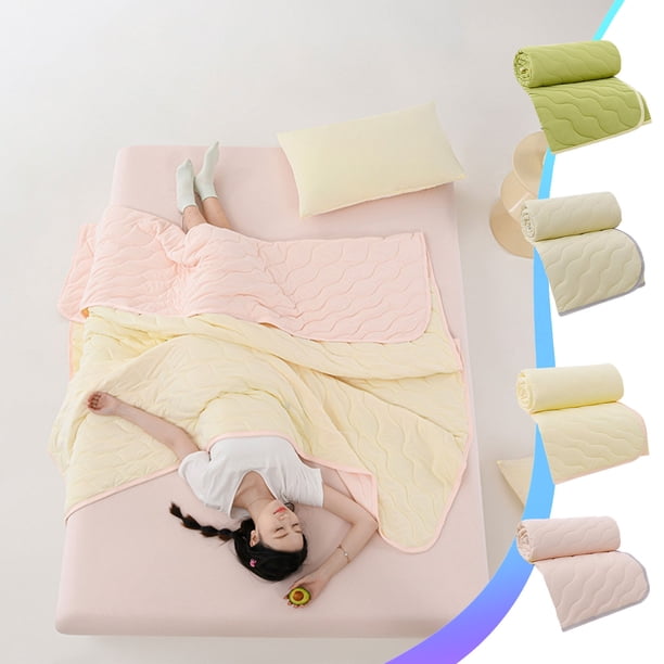 Edredón de verano Cool Cooling | Manta de aire acondicionado ligera y transpirable Ice Silk | Edredón fino lavable | Absorción de la humedad para todas las estaciones | 100x150cm | Verde Amarillo