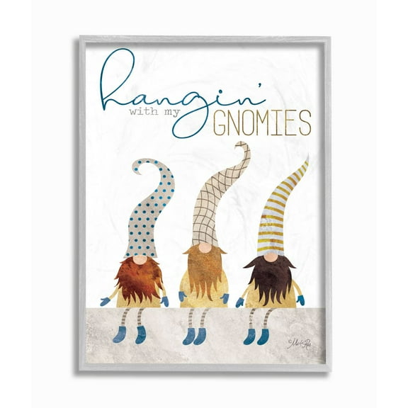 Stupell Industries Hanging with my Gnomies Garden Fictional Character Pun Fairy Tales & Fantasy Painting Gray Framed Art Print Wall Art, 11 x 14