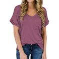 thumbnail image 1 of T-shirts à Manches Courtes Col en V pour Femmes Tee-Shirt Décontracté Ample, 1 of 3