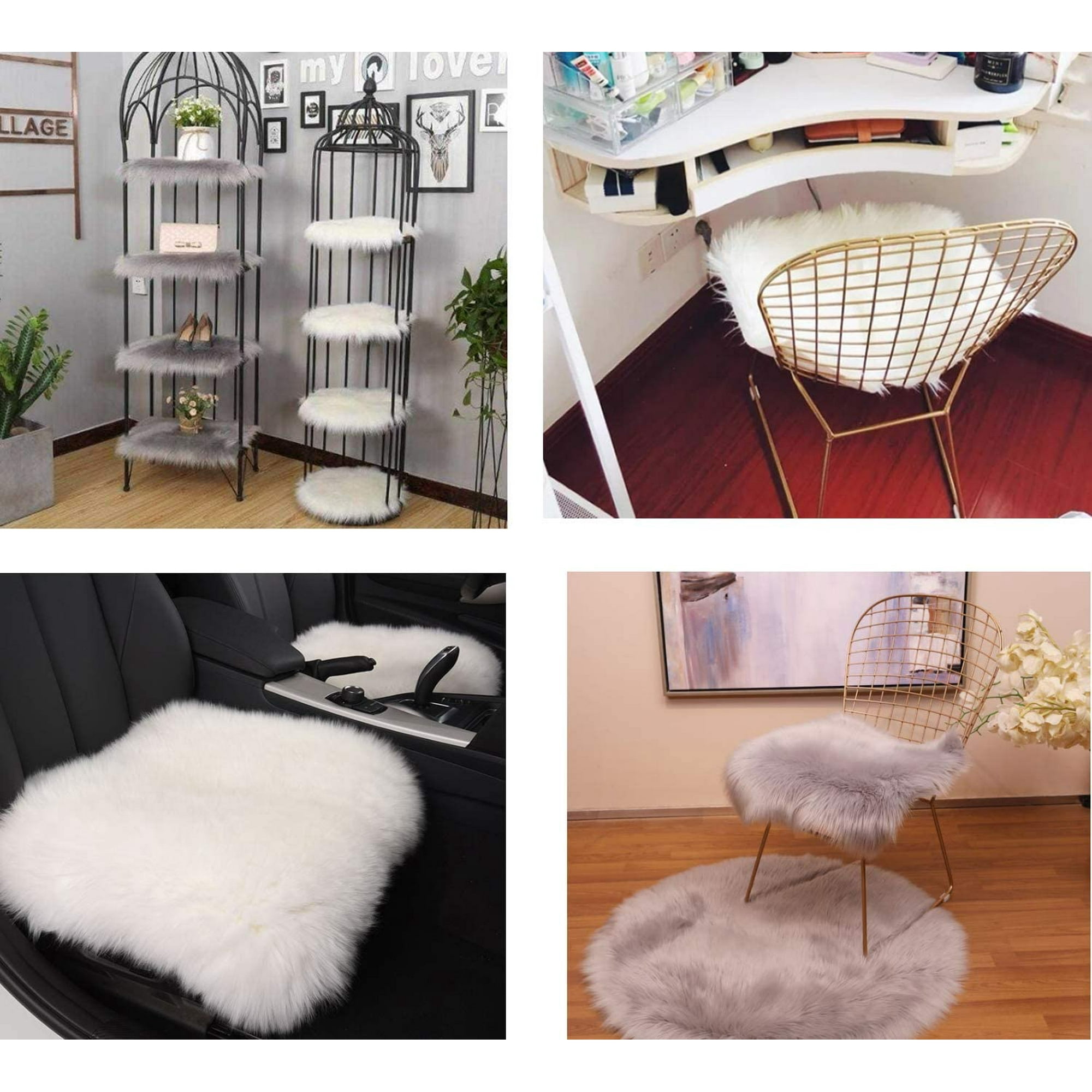 Faux Fur Sheepskin Seat Cushion Ultra Soft Fluffy Chair Cover Seat Pad for Office Bedroom Living Room White 1.3ft x 1.3ft Walmart