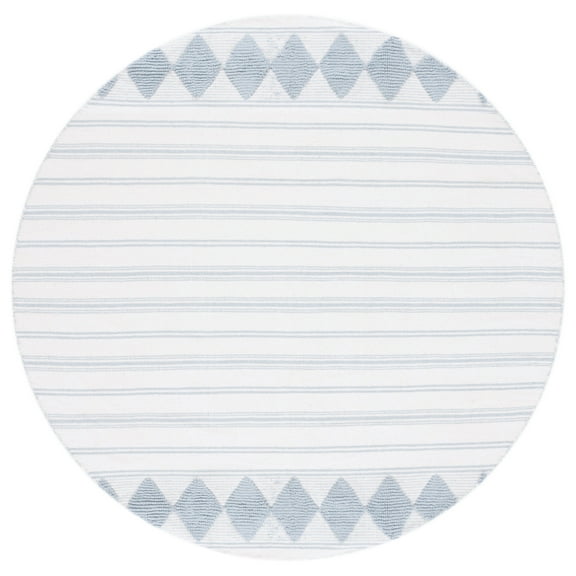 SAFAVIEH Montauk Foliage Striped Cotton Area Rug, Aqua/Ivory, 6' x 6' Round