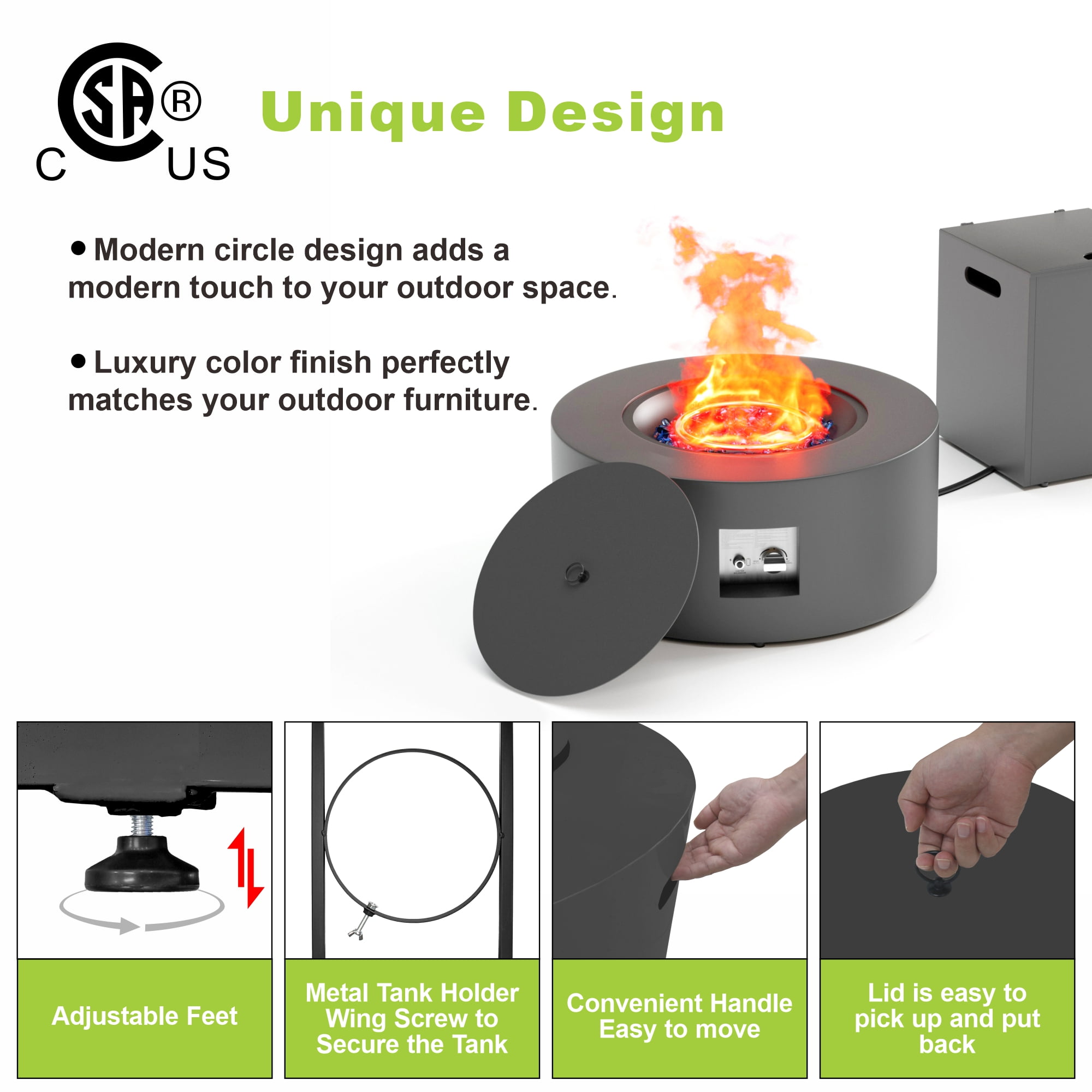 50000 BTU Propane Fire Pit for Outdoor, 30 in. Gas Fire Pit Table Round Firepits for Outside Backyard, Patio
