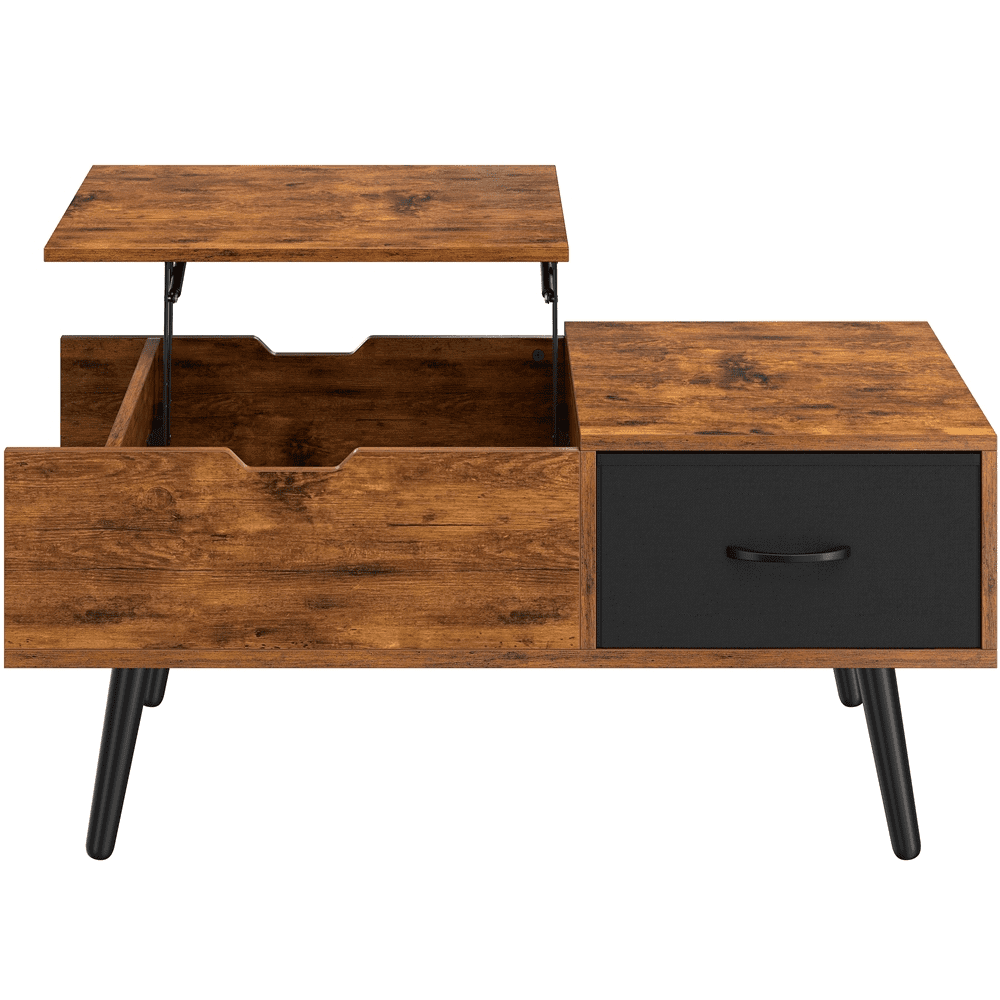 Alden Design Lift Top Coffee Table with Hidden Compartment & 2 Open Storage, Rustic Brown