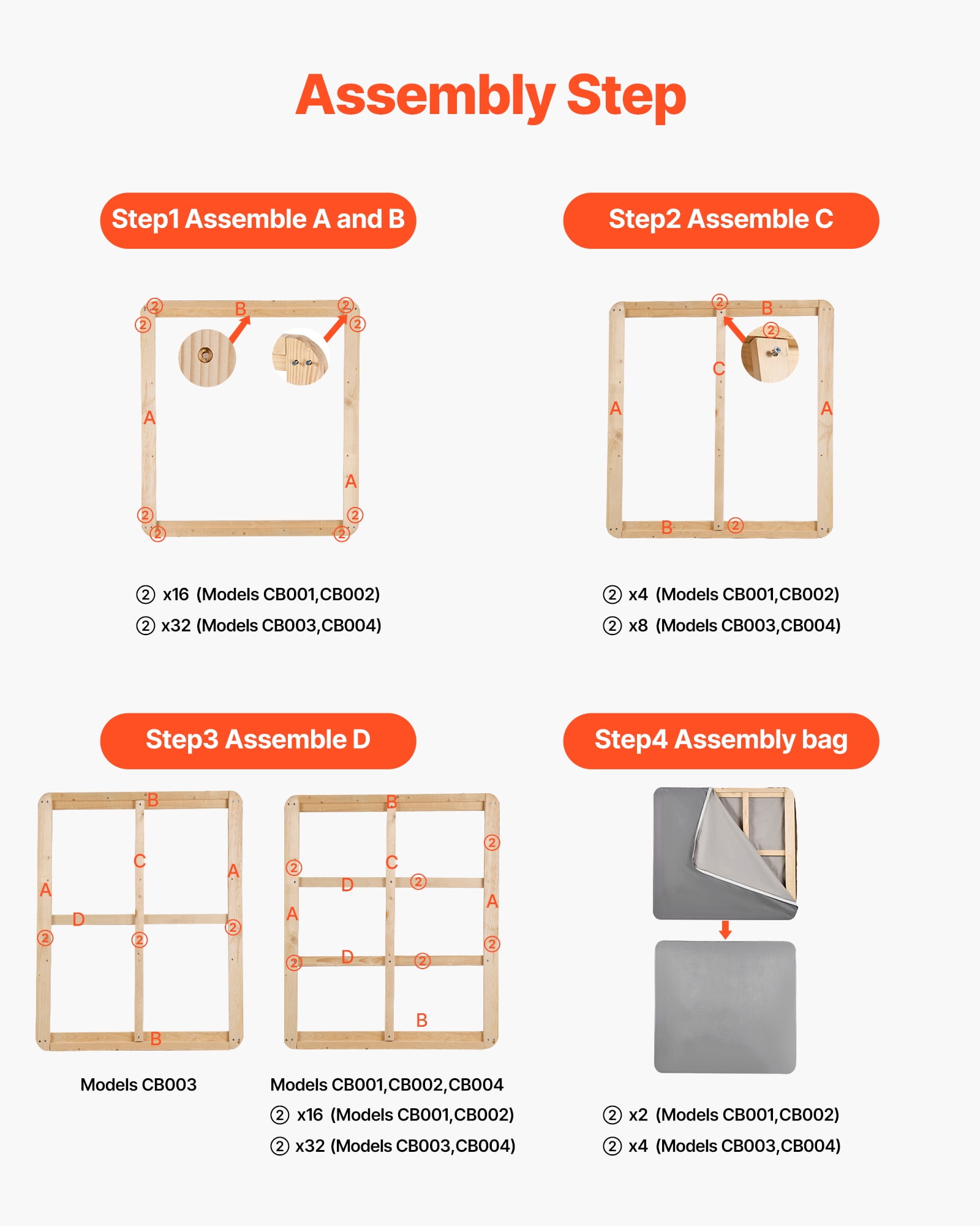 VEVOR King Size Bunkie Board, 1.5 in Bed Board Slats with 200D Oxford Cloth, Wooden Mattress Support for King Size Bed, Easy Assembly Support under Mattress, 4 Piece, Gray