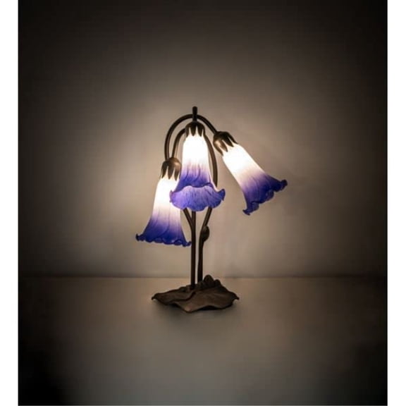 16" High Blue/White Pond Lily Tiffany Pond Lily 3 Light Accent Lamp