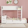 thumbnail image 3 of uhomepro Twin over Twin Bunk Bed with Desk and Trundle, USB Charging Station and 3 Drawers, Solid Wood Bunk Bed Frame for Kids Teens Adults, Maximum Space Design, No Box Spring Required, White, 3 of 10