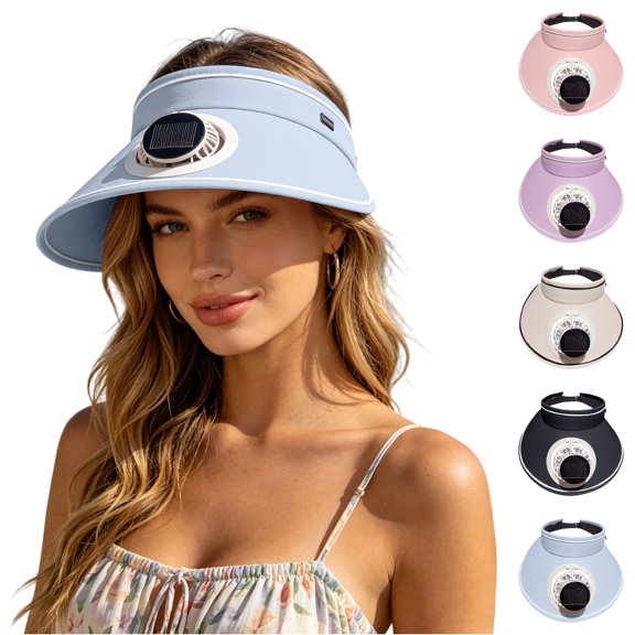 Solar Fan Wide Brim Sun Visor Hat Unisex Adult Outdoor Cap Solar and USB Dual Power UPF 50 Mesh Fabric Quiet Fan for All Summer Outdoor Activities