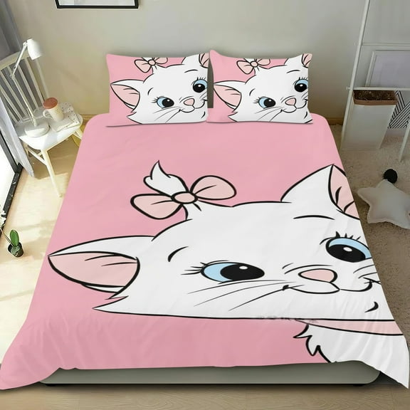 3 Piece Bedding Set For Marie Cat Duvet Cover Sets Comforter Cover Set Cute Super Soft Teens Bedding Set Kids Bedroom Gifts,1 Duvet Cover with 2 Pillowcases Twin