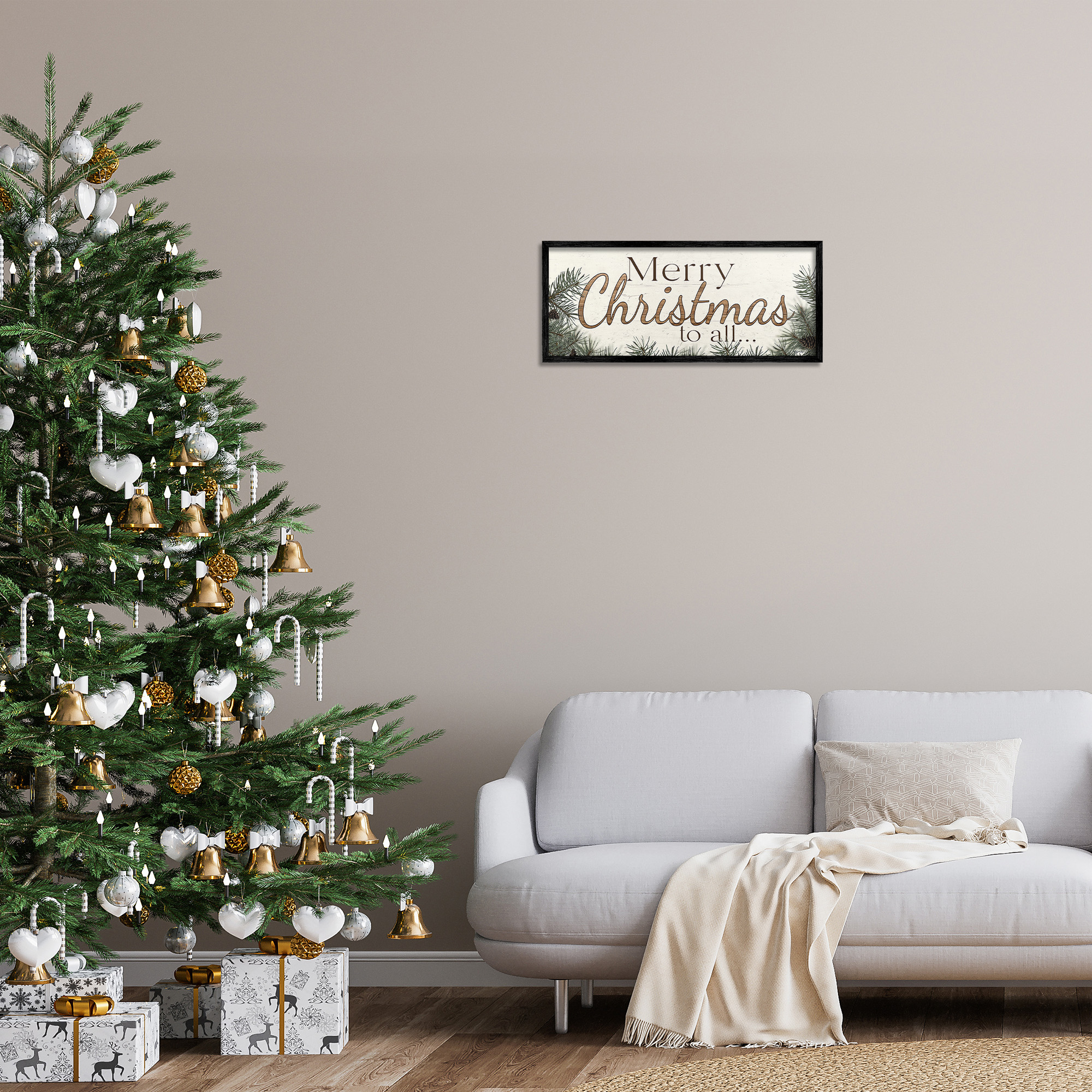 Stupell Industries Woodland Christmas Typography Holiday Painting Black Framed Art Print Wall Art, 24 x 10
