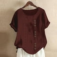 thumbnail image 2 of RKSTN Summer Tops for Women Fashion Solid Color Comfortable Mesh Loose Plus Size Blouses Casual Short Sleeve Round Neck Buttons Breathable Versatile Tops, 2 of 5