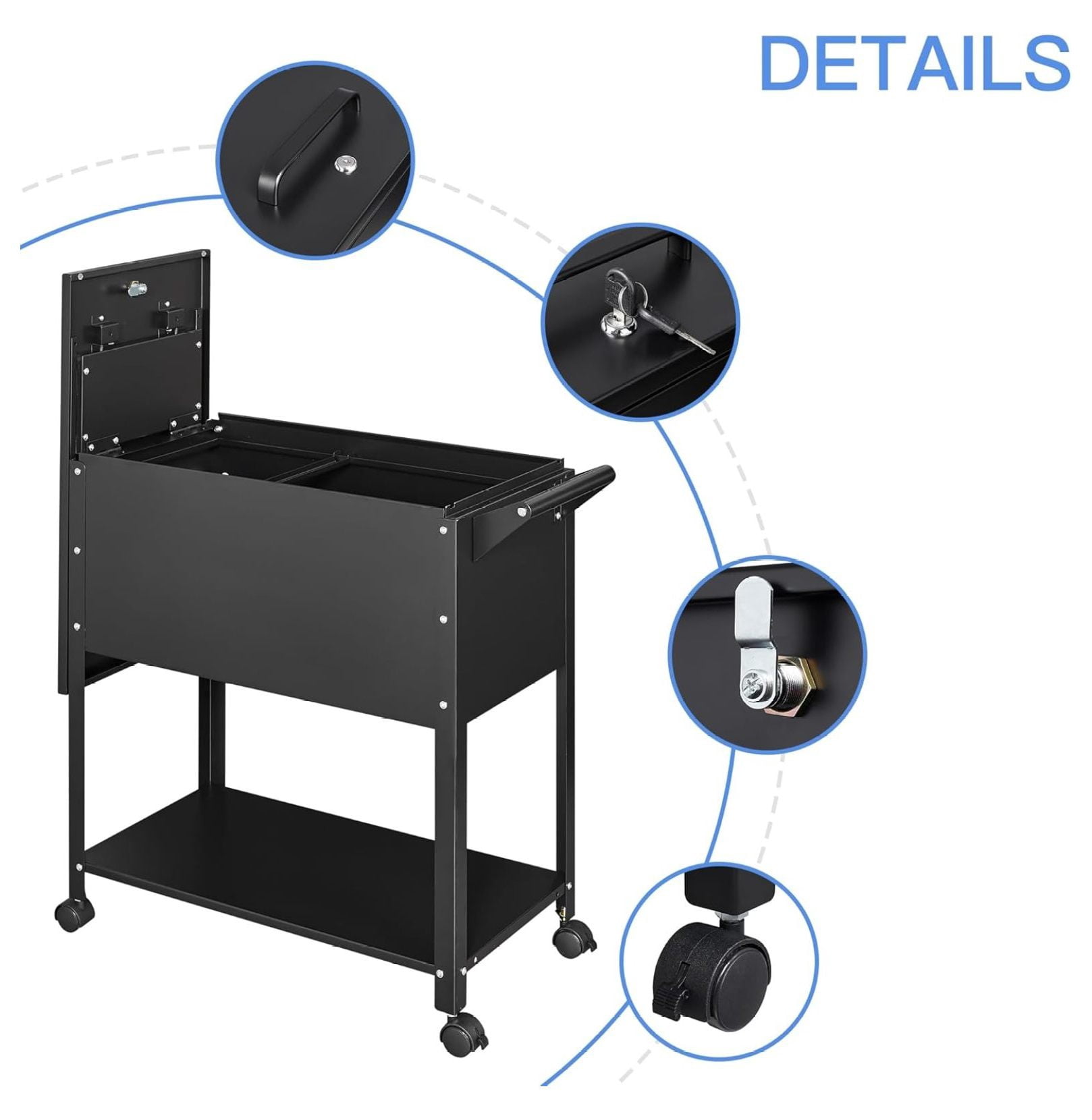 Metal Rolling File Storage Cart with Wheels, Mobile File Cabinet with Lock, Filing Cabinet Organizer for Legal/A4 (Black)