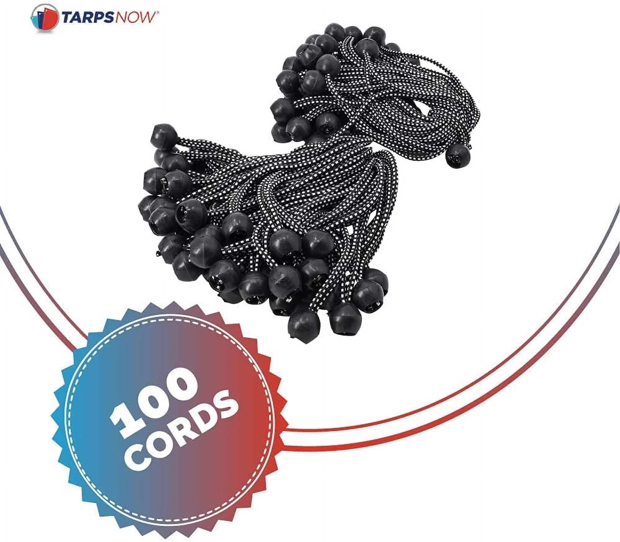 Tarps Now 9 Inches Tarp Bungee Ball Cords with Elastic String - Universal Bungee Cords Tarp Ties for Tarpaulin, Canopy, Straps, Tent, Poles, and Wires - Set of 100