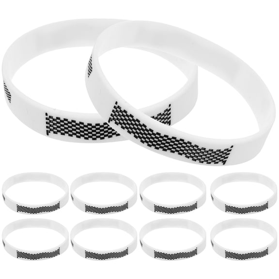 Raindrops Sports Themed Wristband Checkered Flag Pattern Bracelets White Silicone 12Pcs 8X0.5X0.1In