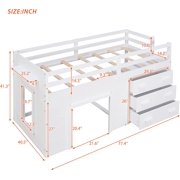 Modern Farmhouse Twin Low Loft Bed with Storage Drawers, No Box Spring Required, White