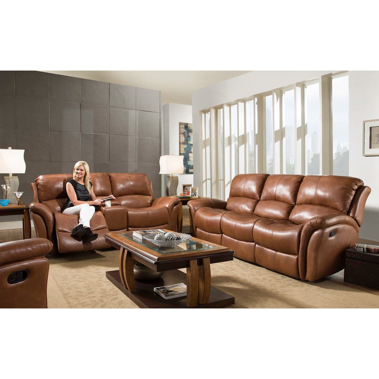 Cambridge Appalachia Leather Double Reclining Loveseat in Brown