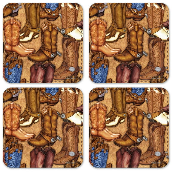 Vinyl Drink Coasters - Set of 4 - Cowboy Boots - Image by Dan Morris