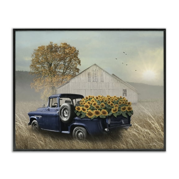 Stupell Industries Sunflower Filled Truck Transportation Painting Black Framed Art Print Wall Art, 14 x 11