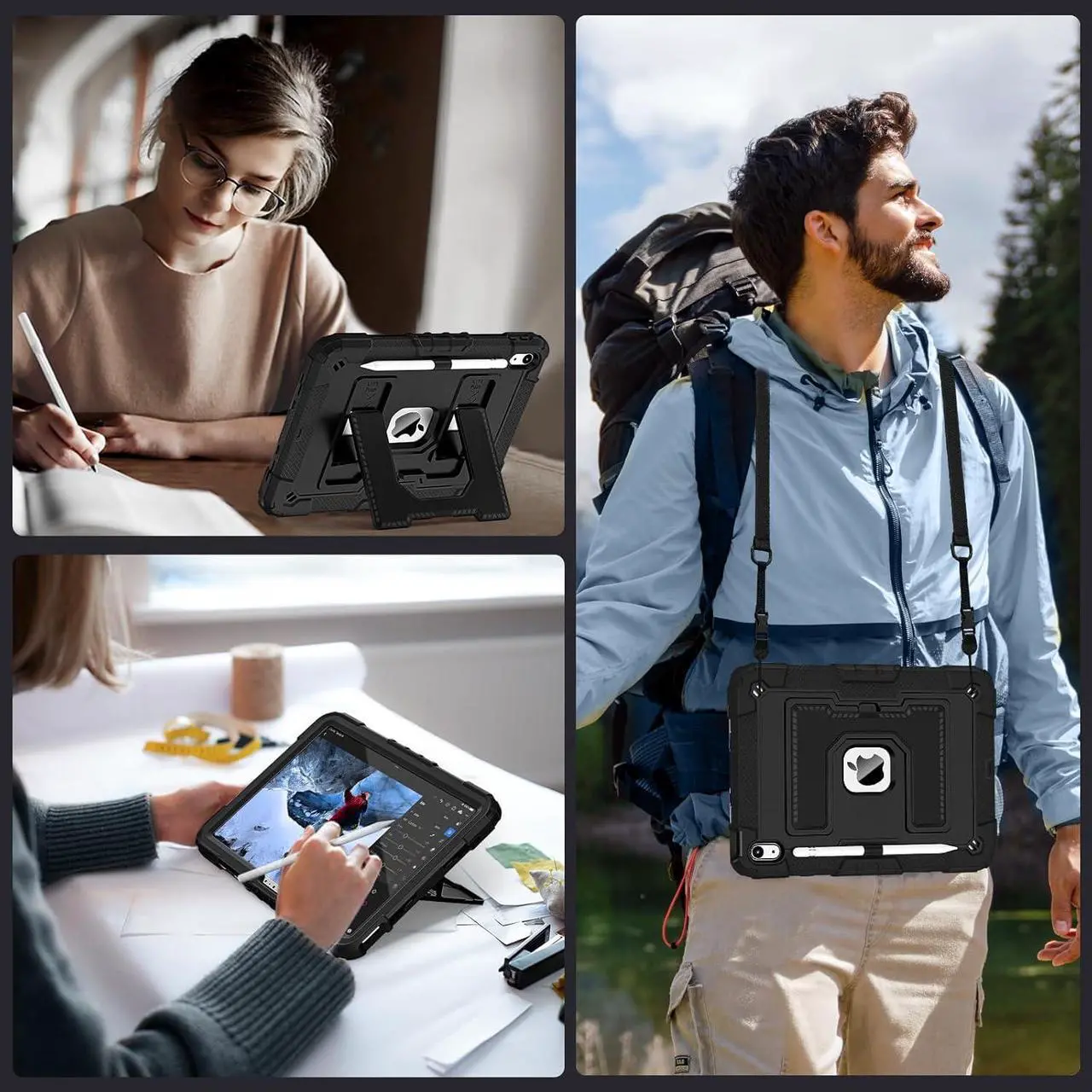 Case for iPad (A16) 11th Generation 11 Inch 2025, iPad 10th Generation 10.9 Inch 2022, Fully-Body Rugged Shockproof Protective Cover with Kickstand Pencil Holder Shoulder Strap