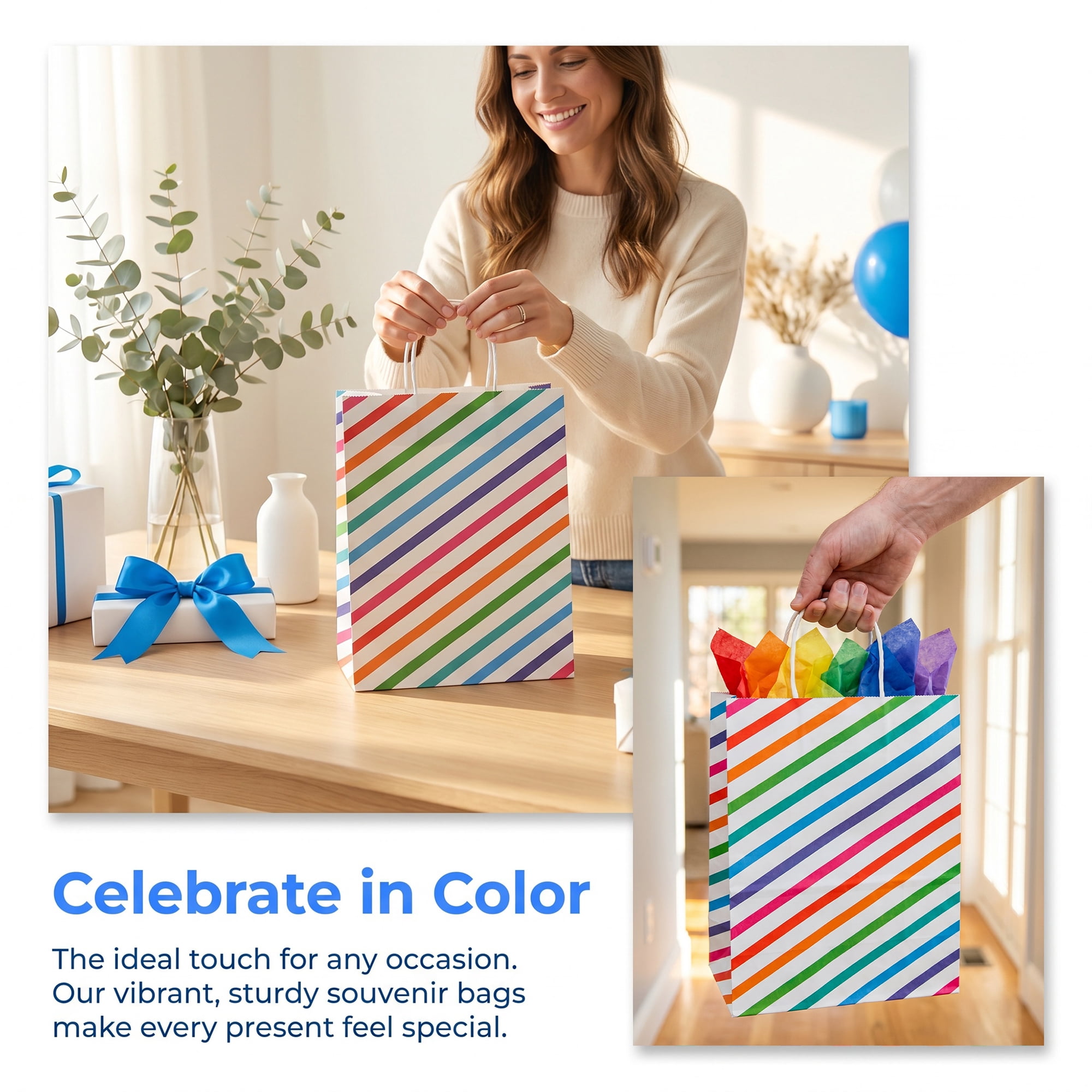 Unique Bargains 6Pcs Aesthetic Gift Bags with Handles Diagonal Stripes 5.9" x 3.1" x 8.3"