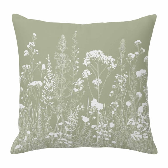 Throw Pillow Covers, Sage Green Spring Floral 16x16 Pillow Covers for Couch/Sofa/Bed, Elegant Pastoral Flowers Decorative Square Linen Cushion Pillowcase for Home Decor