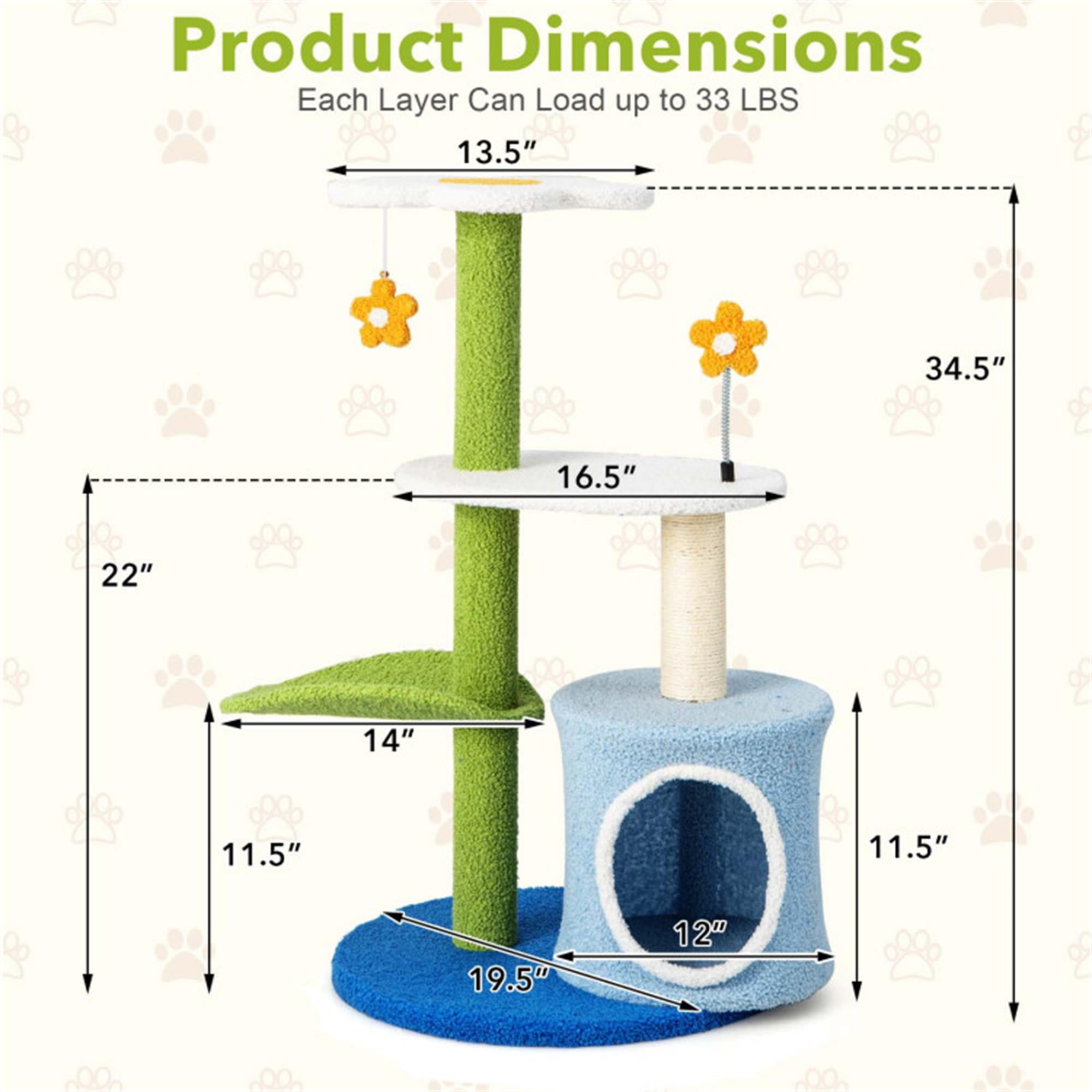 Kadyn 34" Cute Cat Tree Kitten Cat Tower for Indoor Cat Condo Sisal Scratching Posts with Jump Platform Cat Furniture Activity Center Play House, Blue