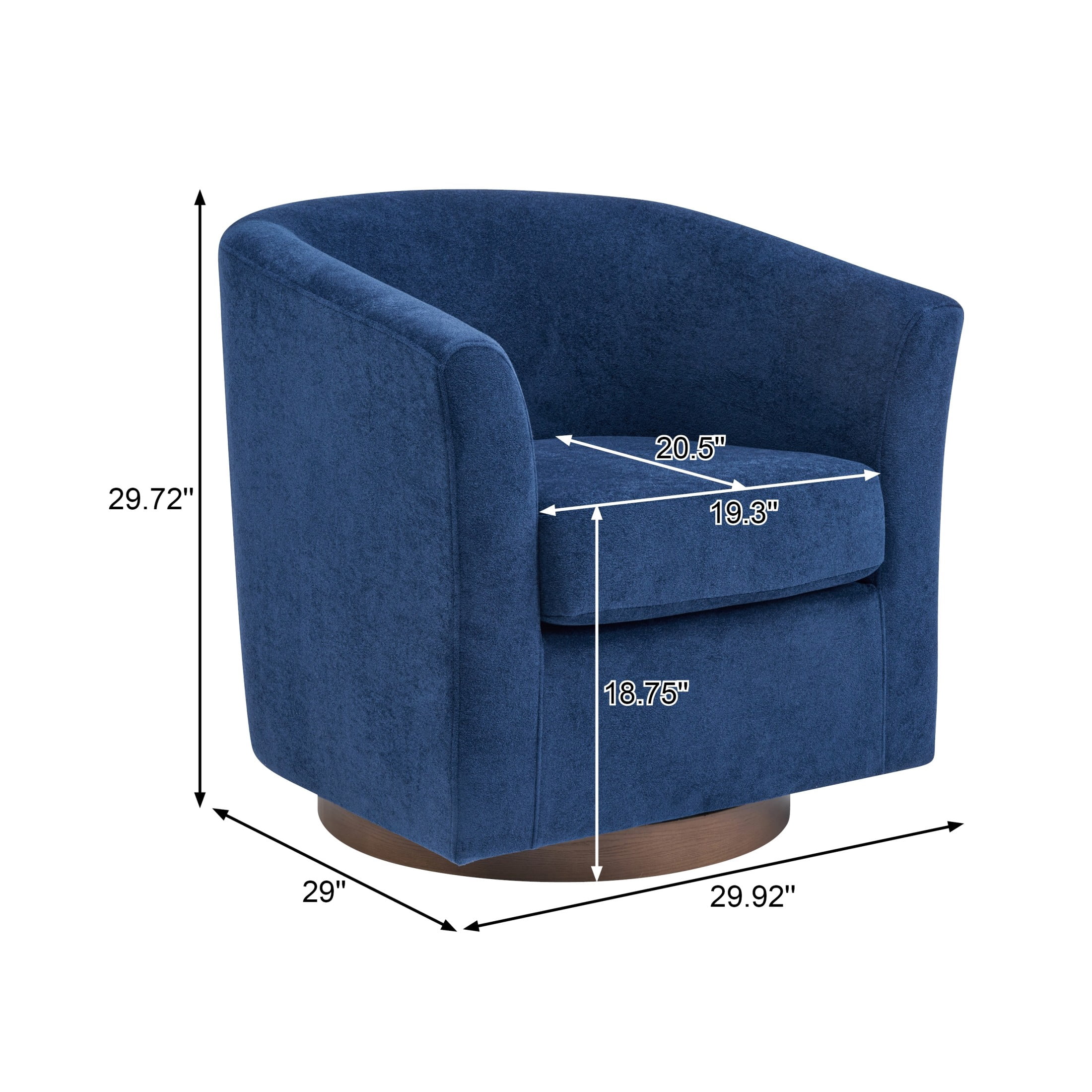 Christopher Knight Home 360° Swivel Barrel Chair with Velvet Upholstery and Wooden Base, Blue