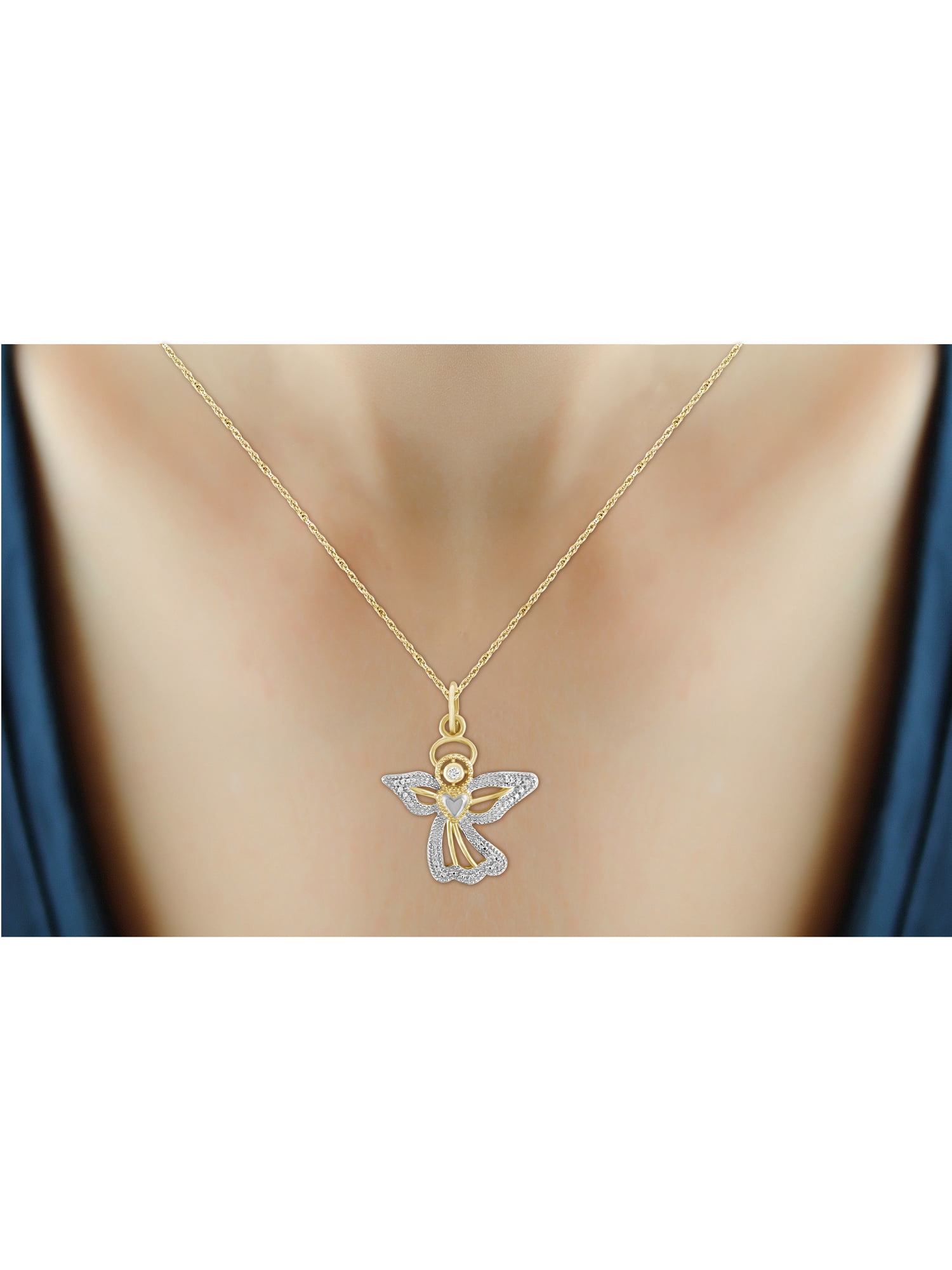 Silver Chain Necklace for Women – 14K Gold Plated Silver Angel Necklace with Sparkling Genuine Accent White Diamonds – Chic, Stunning Silver Statement Necklace Gifts by JewelersClub