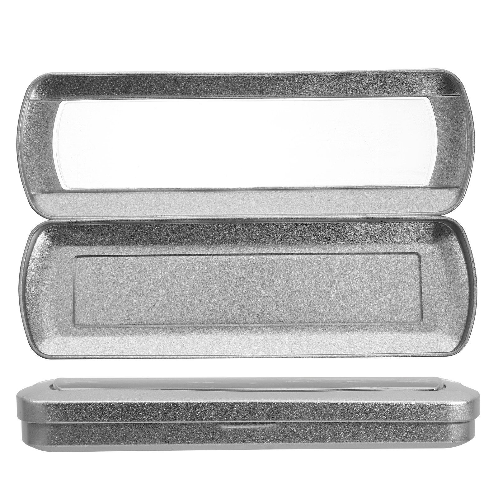 2pcs Empty Metal Pencil Boxes Silver Pen Holders Functional School
