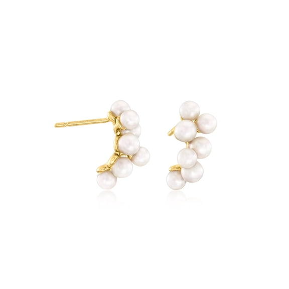 Ross-Simons 3-4mm Cultured Pearl Cluster Earrings in 18kt Gold Over Sterling, Women's, Adult