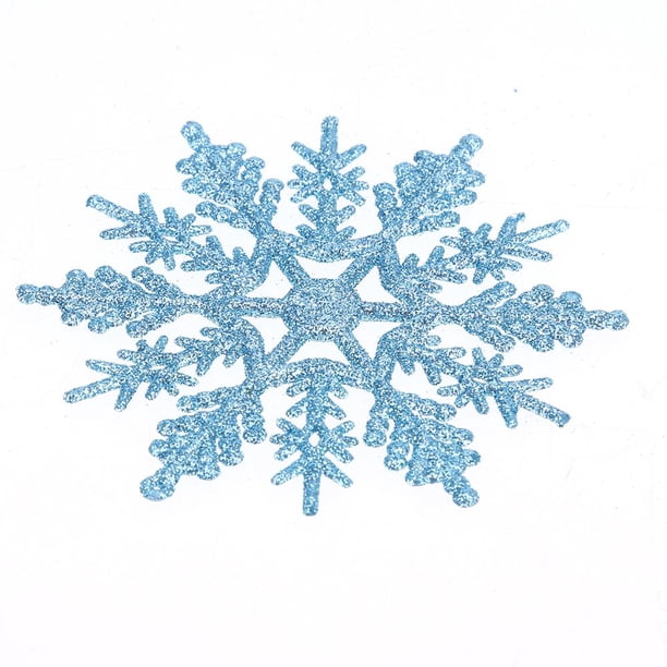 24 copos de nieve para decoración de árbol de Navidad, copos de nieve con purpurina de plástico (azul claro)